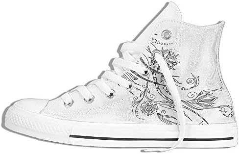 Ongyeyuan Abstract Floral Jellyfish Sea Animal Merged With Flora Black White Eastern Inspired High Top Classic Casual Canvas Fashion Shoes 43