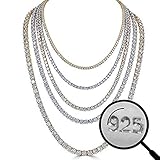 Harlembling Real Solid 925 Silver Men's Tennis Chain - 14k Gold Plated Or Natural Silver - 16-30