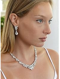 Mariell Glamorous - Juego de collar y pendientes con cristales transparentes para bodas, bailes, damas de honor o madre de novia