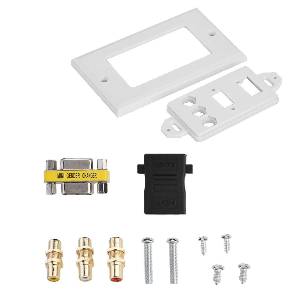 Multifunctional 3 Wall Socket for HDMI VGA Plug Socket Composite AV Wall Face Plate Panel-White