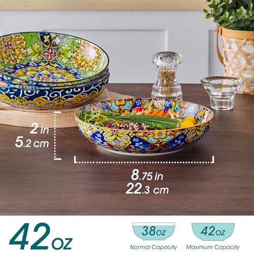 vancasso SIMI Pasta Bowls Set of 4, Porcelain Salad Bowls, 42 oz/1260 ml Large Corlorful Serving Bowls for Kitchen, Dishwasher & Microwave Safe Soup Bowls, Pasta Plates