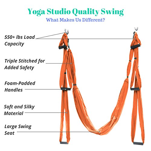 UpCircleSeven Aerial Yoga Swing Set - Yoga Hammock/Trapeze/Sling Kit + Extension Straps & eBook - Antigravity Ceiling Hanging Yoga Sling - Inversion Swing for Beginners & Kids