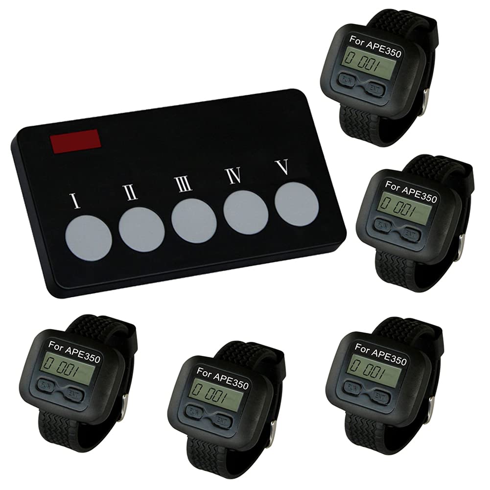 SINGCALL Restaurant Pager System Kitchen Waiter Calling System Chef Press a Button to Buzzer Waiter to Pick up Dishes for Restaurant/Hotel/Bar Kitchen 5 Mobile Receivers 1 Call Button