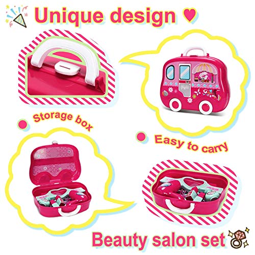 Candice's Sweet Pretend Play Vanity Case Fashion Beauty Salon Cosmetic Palette with Hair Dryer Mirror Scissors Hair Brush For Little Girls Toddler 20 Pcs - Thumbnail 4