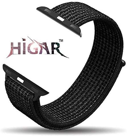 HIGAR Soft Breathable Nylon Wristband Strap Compatible with 40mm Apple Watch Series 4, 38mm Series 3, 2, 1 - Black (Watch not Included)