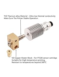 winsinn J Head V6 Hotend extrusor Kit completo Aleación de Titanio calor Break + Sensor & Copper calentador Block 0,4 mm Boquilla de cobre y acero inoxidable con ventilador de 12 V para PT100 Filamentos de 1,75 mm.