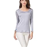 METWAY Women's Mulberry Silk T-Shirt Long Sleeve Pure Silk tee Shirt/Crew Neck Silk Blouse Undershirt
