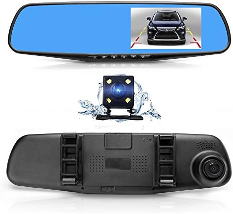 Dual Lens Car Camera, Oxygentle Rear View Reverse Mirror Backup Camera, 1080P Full HD Dash Cam Car Recorder DVR with 4.3 Inch Screen, 120 Degree Wide Angle Lens with G-Senor