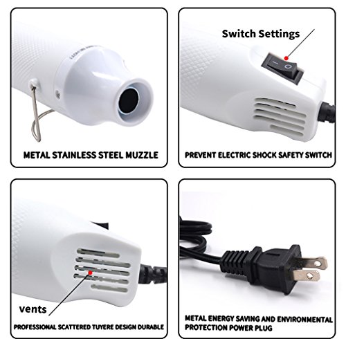 Heat Gun,mofa Hot Air Gun Tools Shrink Gun with Stand For DIY Embossing And Drying Paint Multi-Purpose Electric Heating Nozzle 300W 110Vwith 40PCS Shrink Tube(White,White)