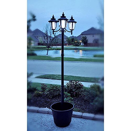 Sun-Ray 312010 Hannah 3-Head Solar LED Lamp Post & Planter, Dual Amber/White Light Switch, Batteries Included, 7', Black - Thumbnail 3