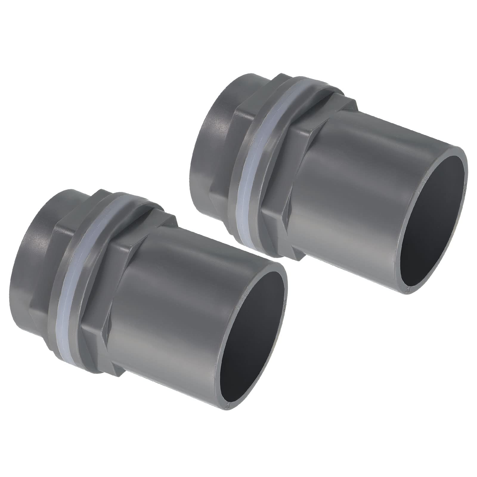 PATIKIL PVC Water Tank Pipe Fitting 1-1/2" ID DN40, 2 Pack Straight Tube Adapter Connector, Grey