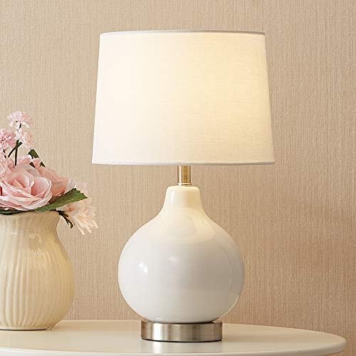 IKEBANA White Ceramics Table Lamp Desk Table lamp with White Highlights Tapered Drum Shade for Bedroom, Living Room, Dark Brown Hotel Office