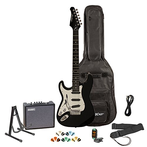 Sawtooth ST-ES-LH-BKC-KIT-3 Left Handed Electric Guitar in Black with Chrome Pickguard, Lesson, Gig Bag, Stand, Cable, Picks, Tuner, Strap and Amplifier