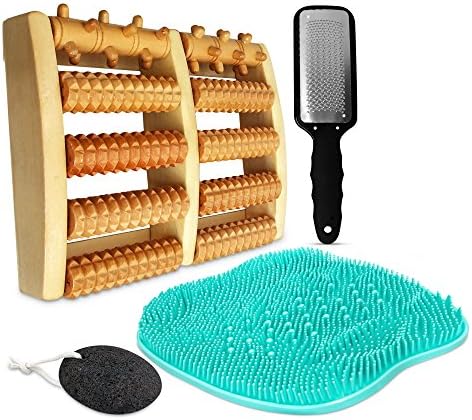 Atlas Health All-In-One Home Spa Pedicure Set For Women – Remove Callouses &amp; Dead Skin, Alleviate Pain &amp; Improve Circulation, Bundle Includes Foot File, Wooden Foot Roller, Massage Pad &amp; Pumice Stone
