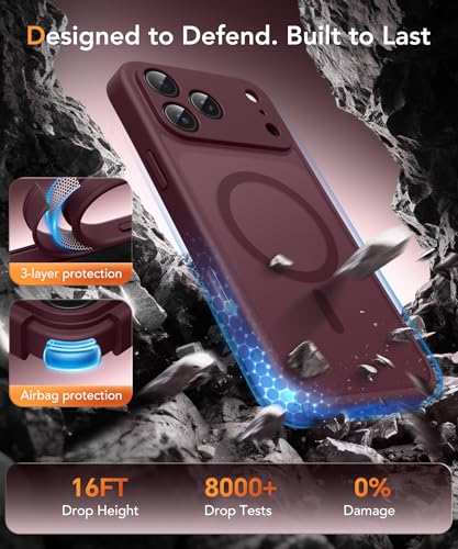 Magnetic Case for iPhone 17 Pro Max with Privacy Screen Protector [Compatible with MagSafe][Camera Protection][Military-Grade][Camera Control Cover]Translucent Matte 17 ProMax Phone Case,Wine Red