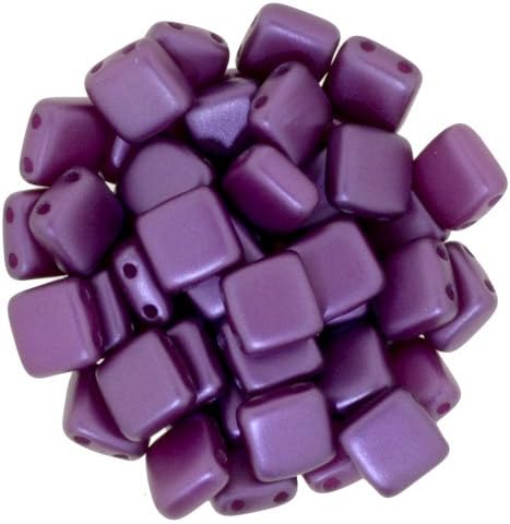 CzechMate6mm Square Glass Czech Two Hole Tile Bead - Pearl Coat Purple Velvet