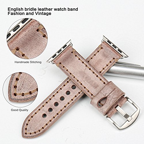 MAIKES Special Bridle Leather Apple Watch Strap for iWatch Apple Watch Band 42mm 38mm Series 3 2 1 Watchband (for Apple Watch 38mm, Brown+Silver Buckle)