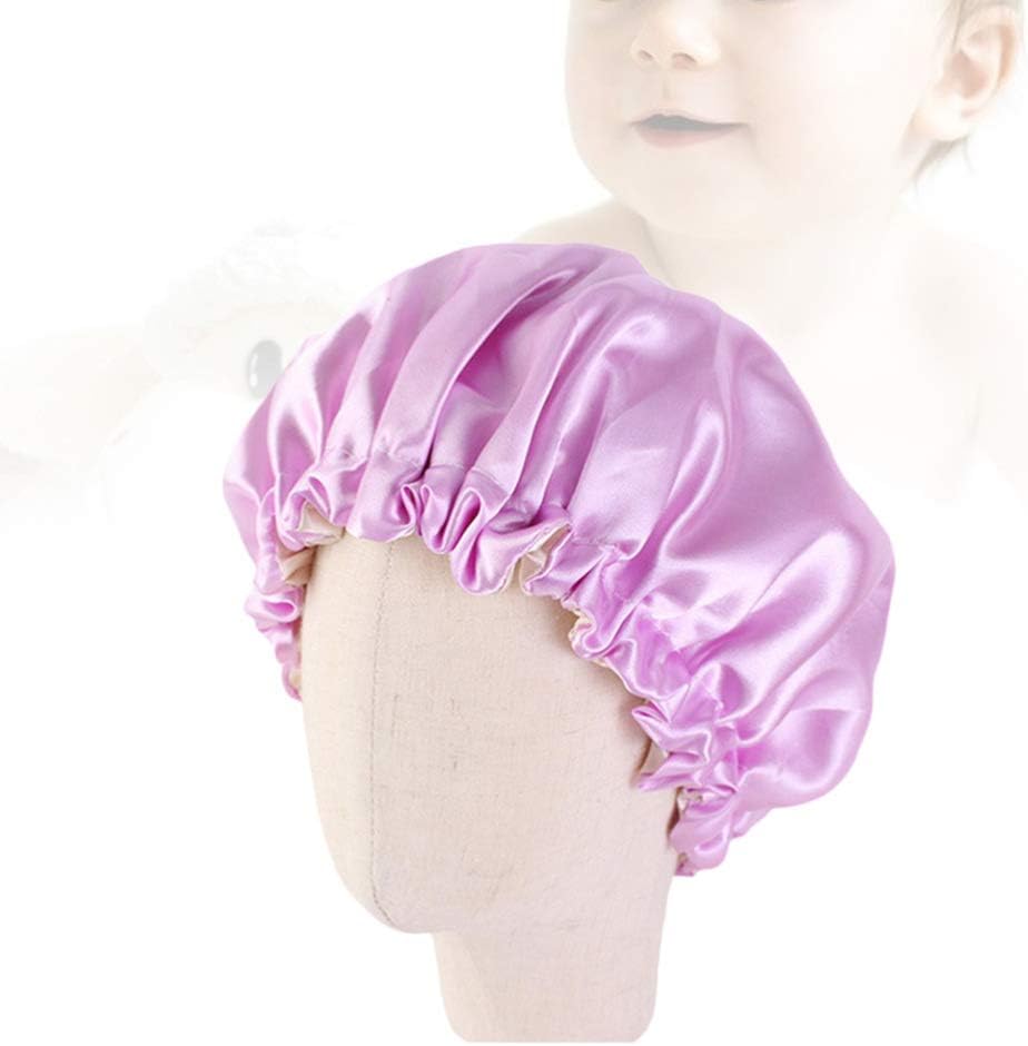 minkissy Kids Satin Bonnet Double Layered Sleep Cap Night Hat Adjustable Elastic for Baby Children Child Toddler 1pc Purple - Image 4