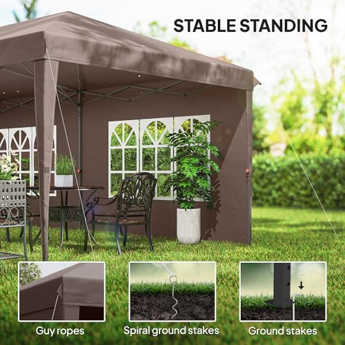 Outsunny 10' x 20' Outdoor Pop Up Canopy Tent Party Tent Instant Shelter W/Carrying Bag, Coffee