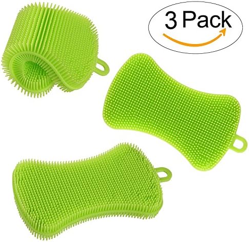 3 Piece Silicone Sponge Multipurpose Scrubber Non-Scratch Antibacterial Washing Brush for Wash Pot Pan Dish Bowl, Wash Fruit Vegetable