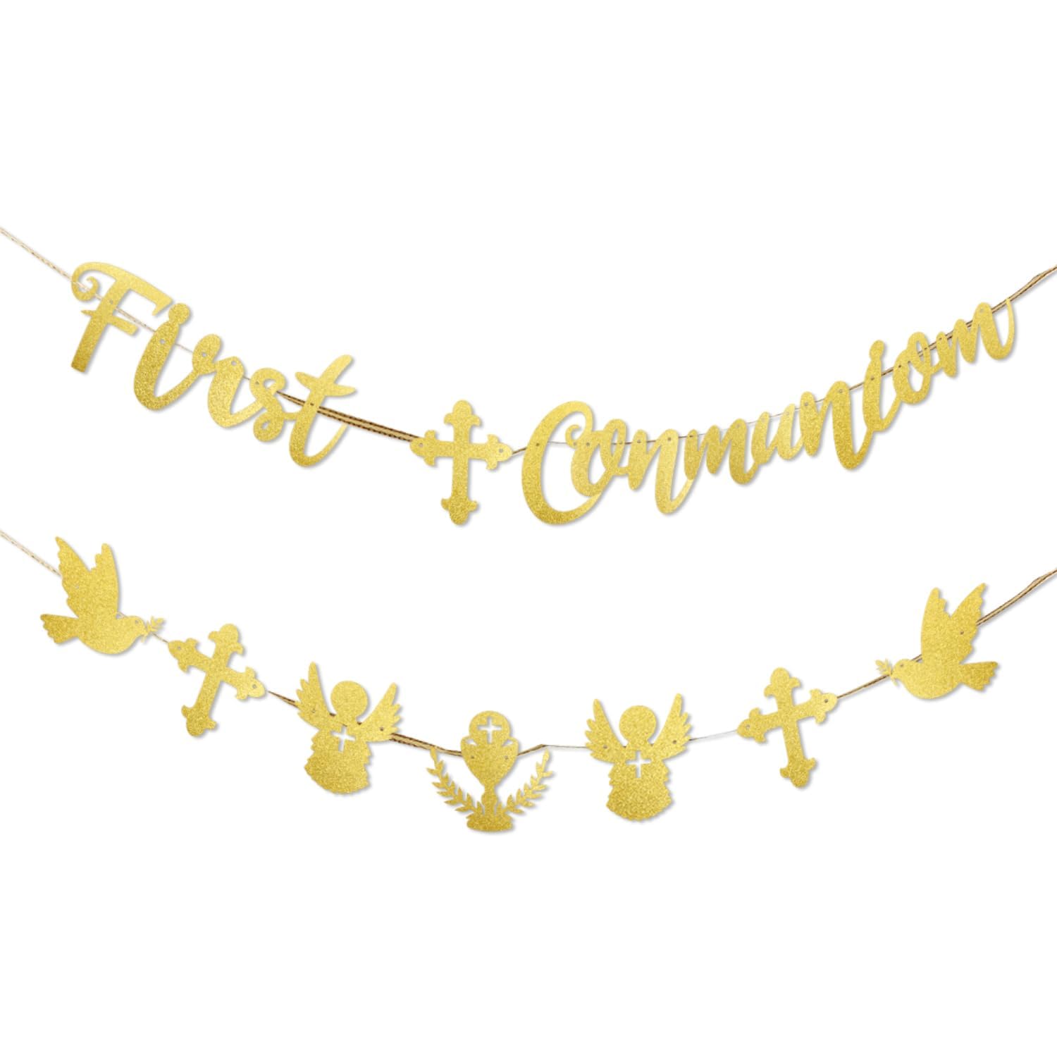 Luckious 2 Pcs First Holy Communion, Confirmation, Christening Decorations - Decorative Flag Pulling Bunting Banner for Baptism Celebrations