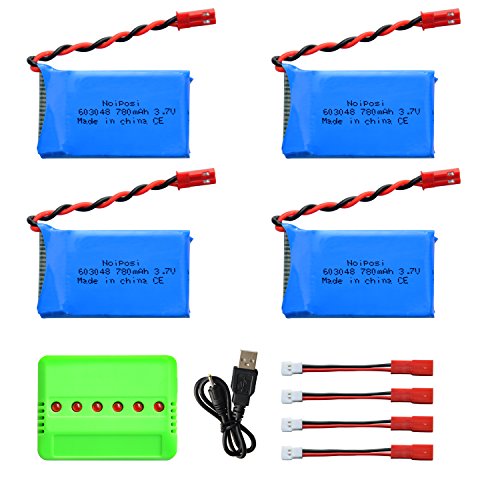 Noiposi 4pcs 3.7V 780mAh 20C Lipo Battery with X6 Charger for Wltoys V636 V686 V686G V686K JJRC V686 Quadcopter