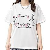 RILGOU Kawaii Gothic Casual Style Short Sleeve Crew Neck Cute Graphic Cartoon Cute Kitten Print T-Shirt