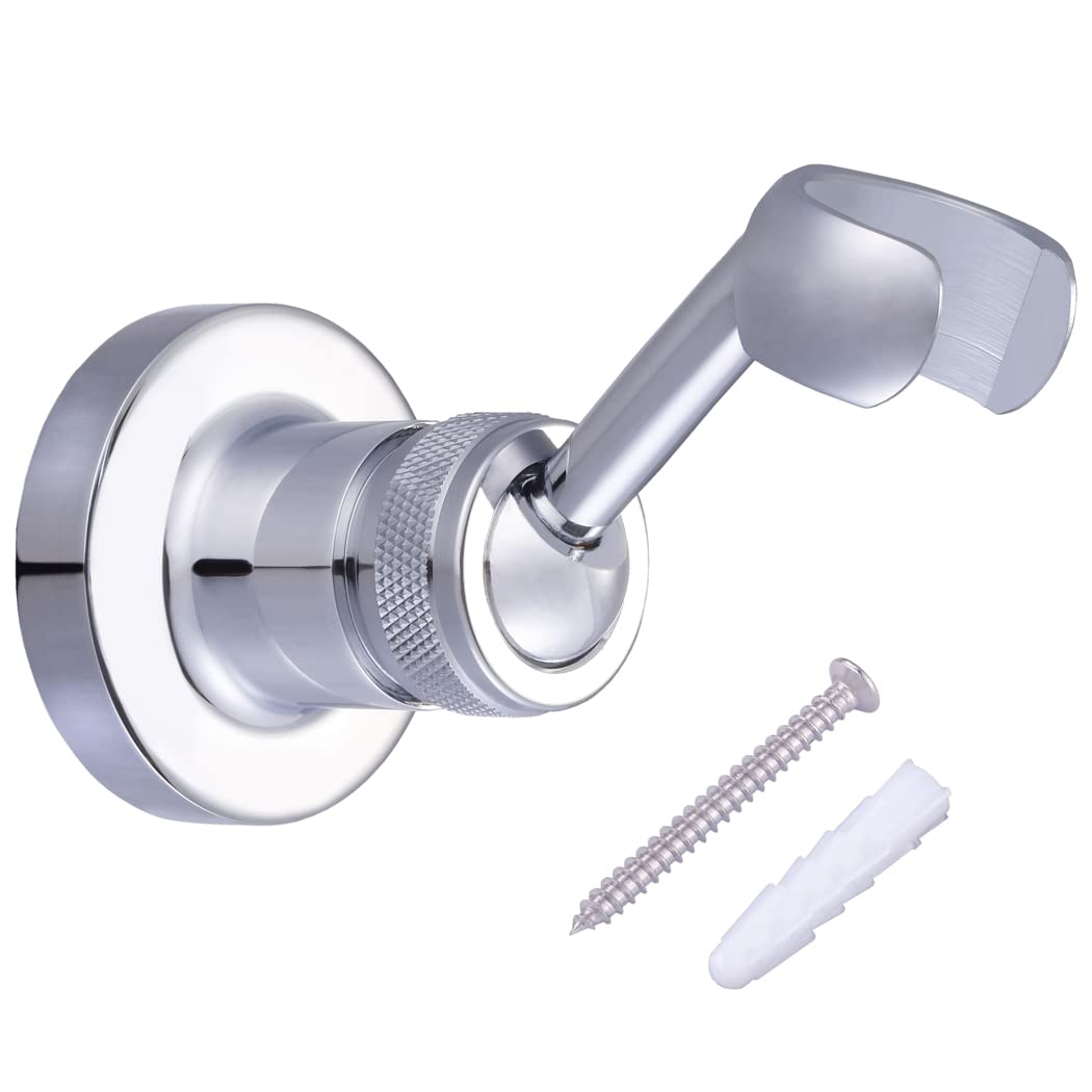 HIMREYLD Shower Head Holder Bracket - Copper, Chrome Plated 360 Degrees Adjustable Wall Mount for Handheld and Standard Shower Hose