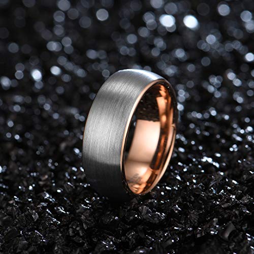 Zoesky 8mm Dome Tungsten Carbide Rings Wedding Band for Men Women Matte Brushed Comfort Fit Rose Gold
