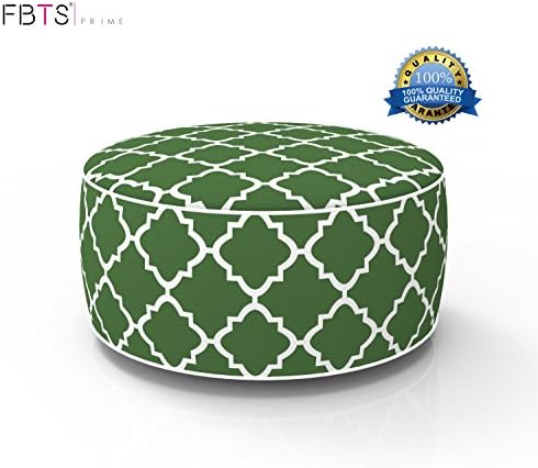 FBTS Prime Inflatable Stool Ottoman Portable Travel Bean Bag Cushion Deep Green Color Indoor/Outdoor Round Inflatable Footstool for Kids and Adults Used for Camping Patio Home Yoga Meditation