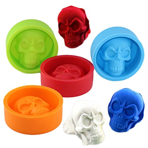 Mujiang Halloween Skeleton Skull Head Silicone Chocolate Candy Muffin Molds (Set of 4), 4 Colors - Thumbnail 2