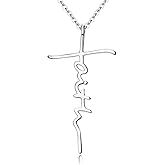 MILACOLATO Faith Necklace for Women 925 Sterling Silver Cross Necklace for Women 18K White Gold Plated Sideways Faith Cross Pendant Necklace Christian Religious Jewelry Gifts for Women Mom Wife Birthday
