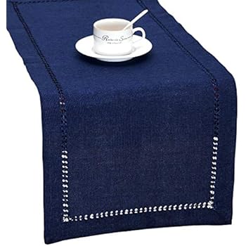 Grelucgo Handmade Hemstitch Solid Navy Blue Nautical Rectangular Table Runner Or Dresser Scarf (14 x 48 Inch)