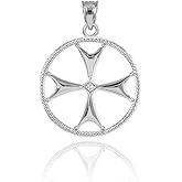 925 Sterling Silver Open Design CZ-Accented Maltese Cross Charm Pendant