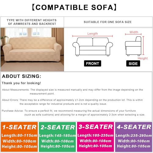 TIANSHU 1 Seater Adjustable Jacquard Sofa Cover, Elastic Sofa Covers, Spandex Armchair Cover, Non-Slip, Stain Resistant, Washable (Wavy, Beige)