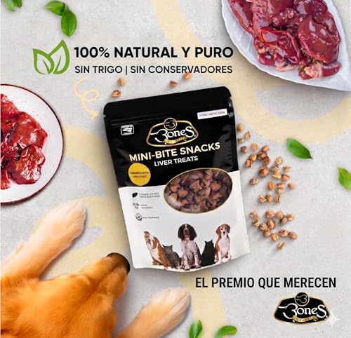 BONES GOURMET Premios para Perros y Gatos | Mini Snacks de Hígado de Res Deshidratado 120g | Snack Natural Sin Trigo | para Entrenamiento | Cachorros y Razas Pequeñas | Cat & Dog Treats
