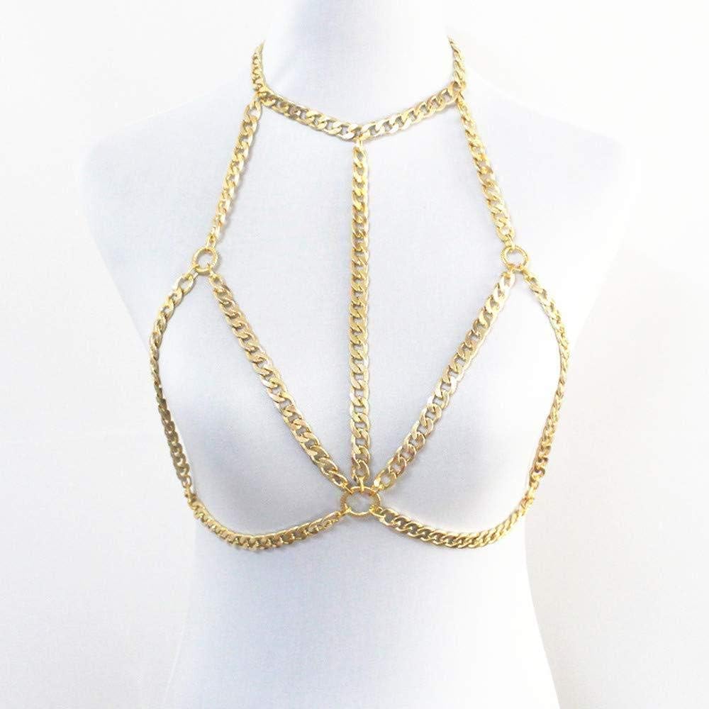 Catena Body Donna Con Paillettes Oro - Reggiseno Catena Sexy Per Spiaggia E Feste - Foto 8