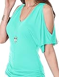 J.TOMSON Women's Short Sleeve Deep V-Neck & Crewneck Cut Out Shoulder Top(S-3X)