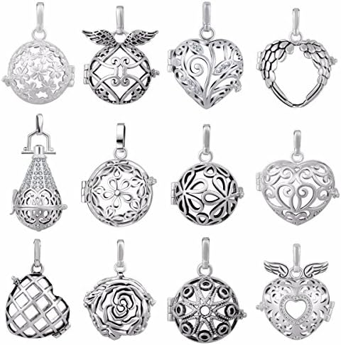 12PCs Harmony Ball Silver Plated Lockets Pregnancy Pendant for 18mm/20mm Chime, Lava Stone