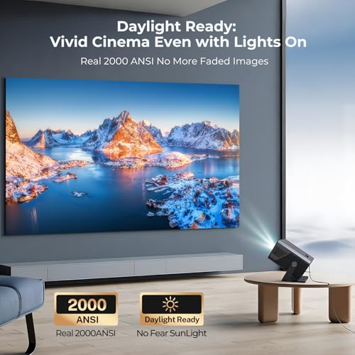 [2000 ANSI Lumens] Native 1080P Smart Outdoor Video Projector 4K 8K, Android 14 Projecteur Exterieur with HiFi Sound, Auto Focus & Keystone, WiFi 6 Bluetooth Home Theater for iPhone/Netflix X7