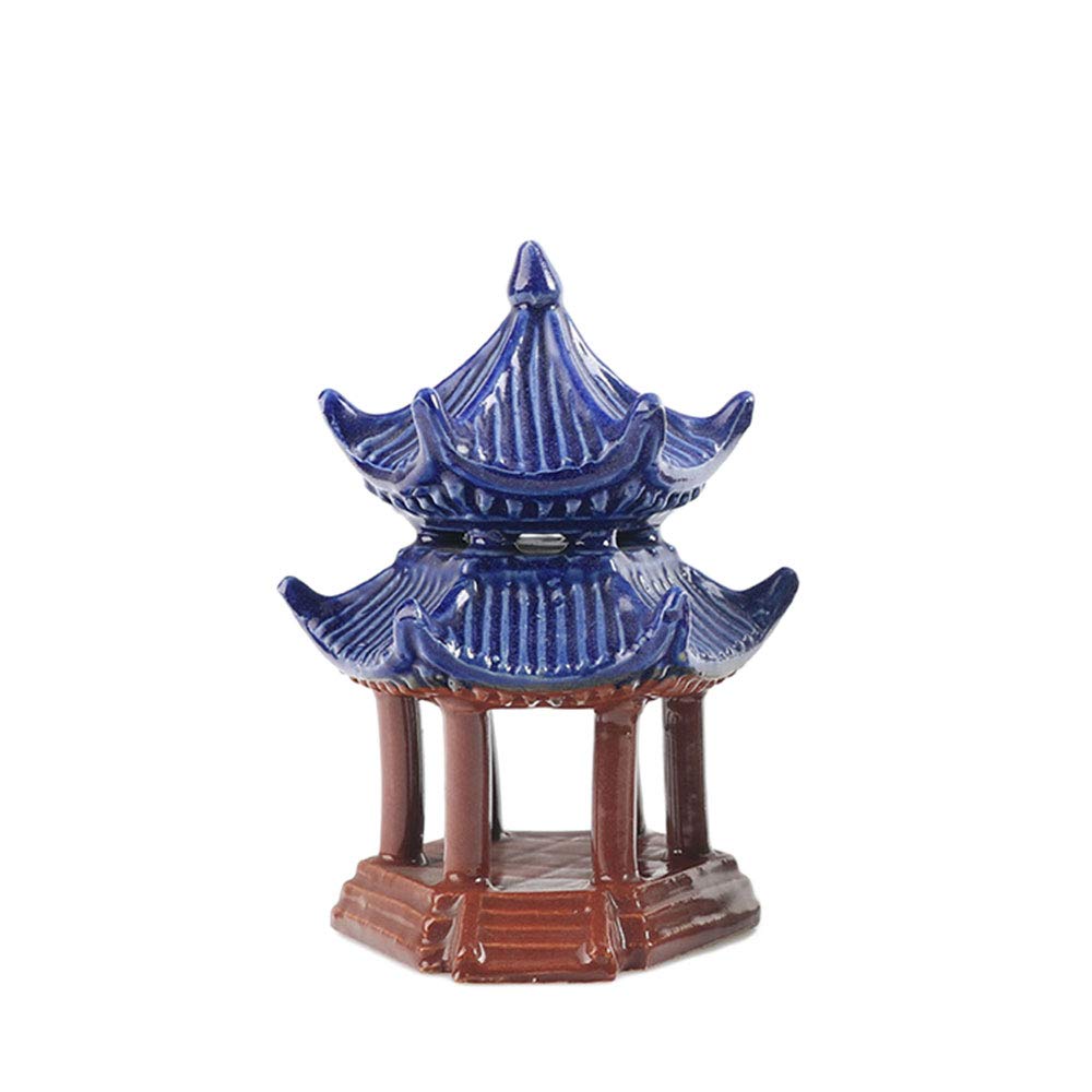 Oncpcare Ceramic Pavilion Aquarium Decor, Weighted Aquarium Ornament Fish Tank Decoration Human Landscape Aquarium Decoration Accessories Desktop Decor