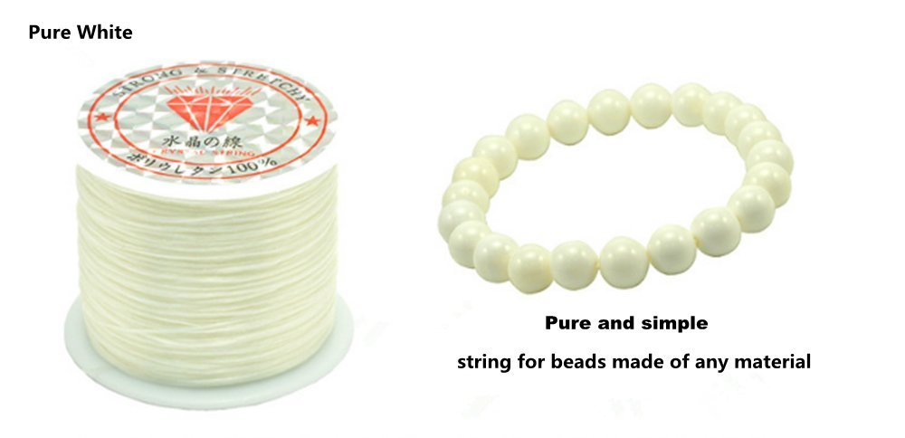 0.5mm Crystal Elastic String Angela_max Rubber Band DIY Jewelry Making Cord Bracelet Beading Stretchy Thread 50m/Roll for Children Adult Craftman Gift - White