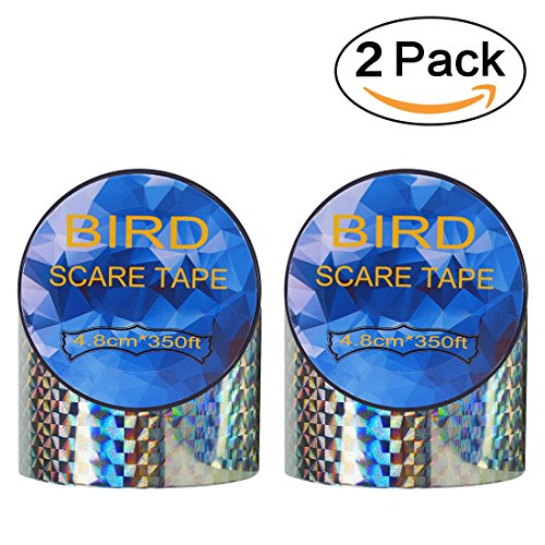 Super Sturdy Bird Repellent Scare Tape - Simple Reflective Control Device| Double Side Bird Deterrent-350Ft Holographic Value Roll FOR Gardens, Greenhouse Docks and Boats (2- Pack)