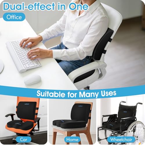 CushZone Seat Cushion,Lumbar Pillow with Adjustable Strap Sciatica Pain Relief with Washable Memory Foam Cover for Car, Travel, Wheelchair, Black