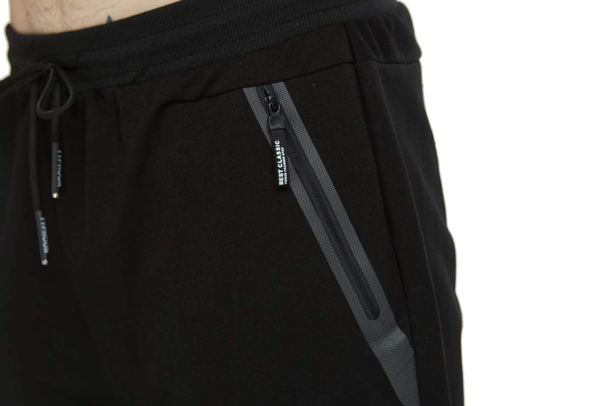 Tansozer Jogginghose Herren Baumwolle Trainingshose Sweatpants Männer Sporthose Herren Lang Fitness Hosen Herren Reissverschluss Taschen Ohne Bündchen Trackpants Schwarz XL 6