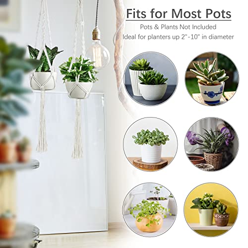 4 Packs Macrame Plant Hangers with 4 Hooks, Qveetry Hanging Planters Indoor Outdoor Handmade Cotton Rope, Flower Pots Holder for Home Garden Balcony Ceiling Decorations