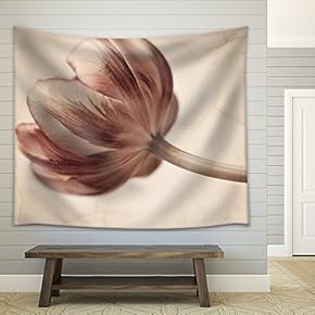 Tulips Blossom in Retro Vintage Style Editing - Fabric Wall Tapestry Home Decor - 51x60 inches