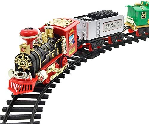 Train Christmas Electric Train Set with Full Circle Train Track, Locomotive, and Spinning Christmas Tree Toy - Train Sound