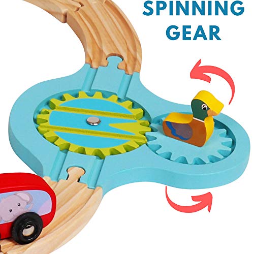 Vesta Baby My First Railway Train Set - 24 Piece Beginner Wooden Rail Activity Toy for Kids - Wood Double-Sided Compatible Tracks with Magnetic Trains, Age 18 Months 2 3 4 Years Old Toddler Boys Girls