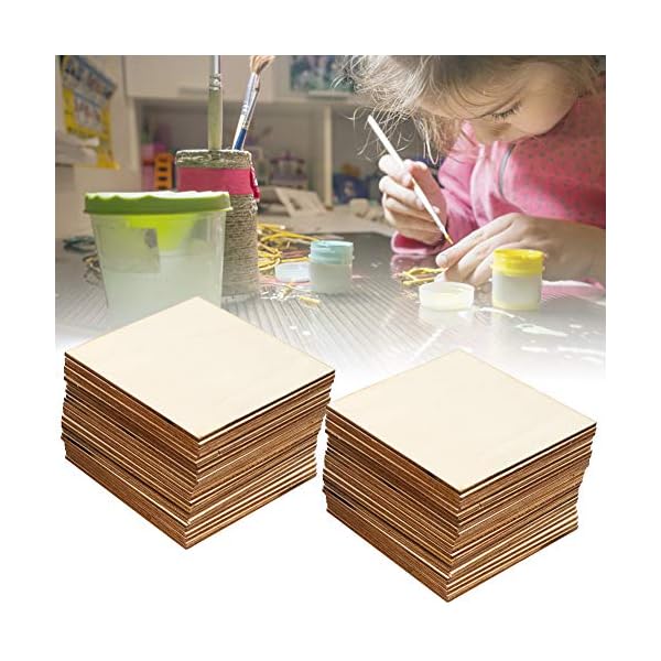 Cikonielf 50 Stück Unbehandelte Holz Quadrate DIY Holzplatte Quadrat Holzplatte natürliche Scheiben aus Holz für Basteln… – Bild 3